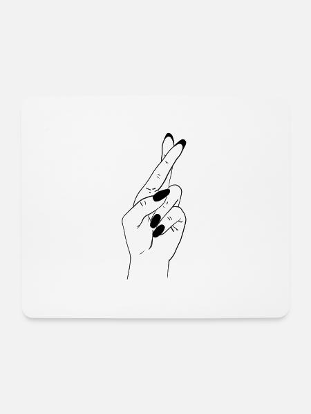 Gekreuzte Finger – Glück Symbol Schwarzweiß - Mousepad (Querformat) - Weiß