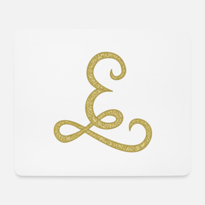 E - gold, letter, alphabet, monogram - Mouse Pad (horizontal) - white