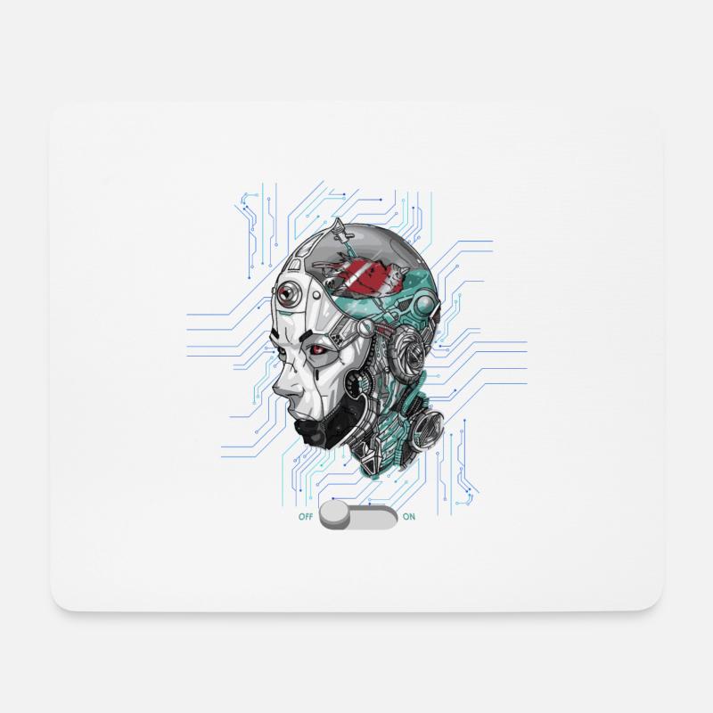 Roboterkopf mit Vogel im Kopf Cyber AI Technologie - Mousepad (Querformat) - Weiß