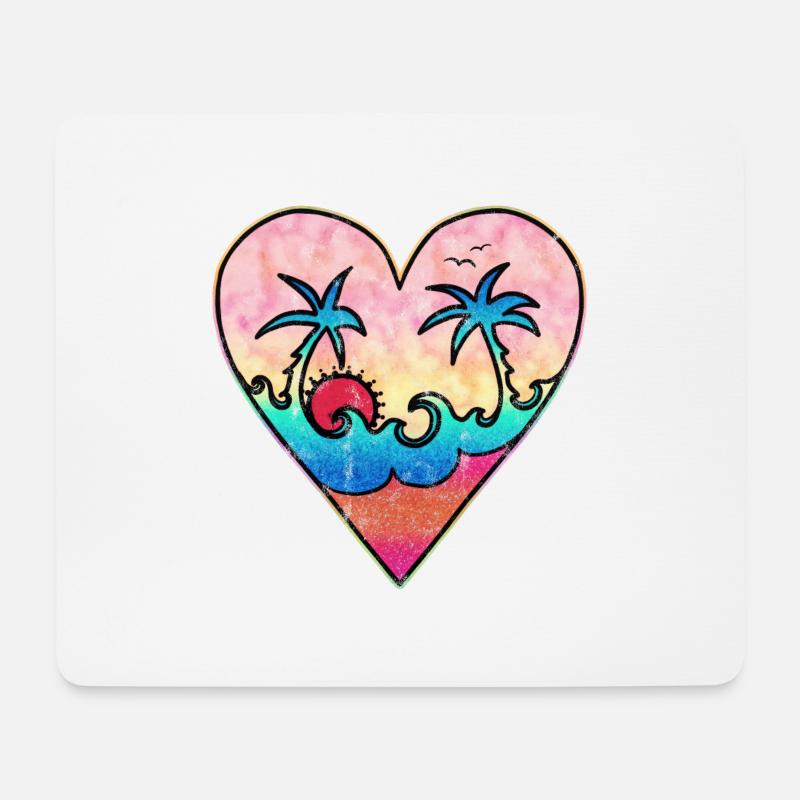 Meer, Strand, Sonne, Herz, Wellen, Sommer, Surfen - Mousepad (Querformat) - Weiß