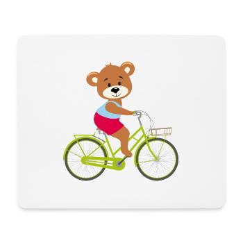 Cute cartoon bear boy rides a bicycle - Mouse Pad (horizontal) - white - Front