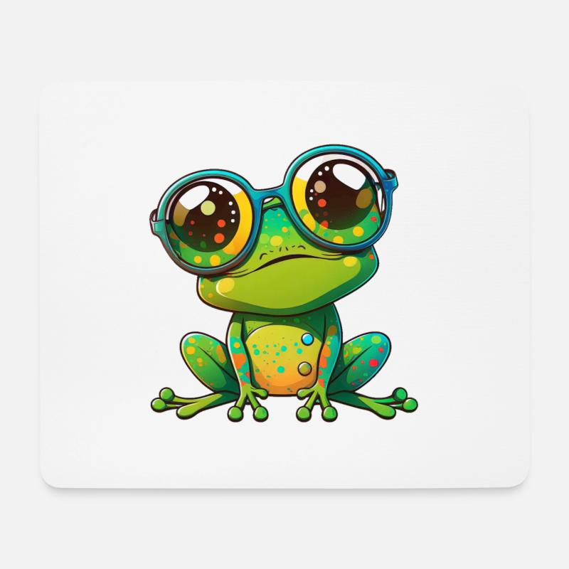 Kawaii Süßer glücklicher bunter Frosch mit Sonnenbrille - Mousepad (Querformat) - Weiß