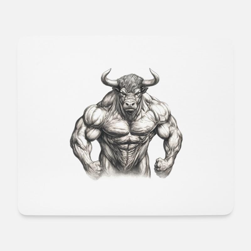 Stier Bulle Muskeln Bodybuilding Stark Kraft Tier - Mousepad (Querformat) - Weiß