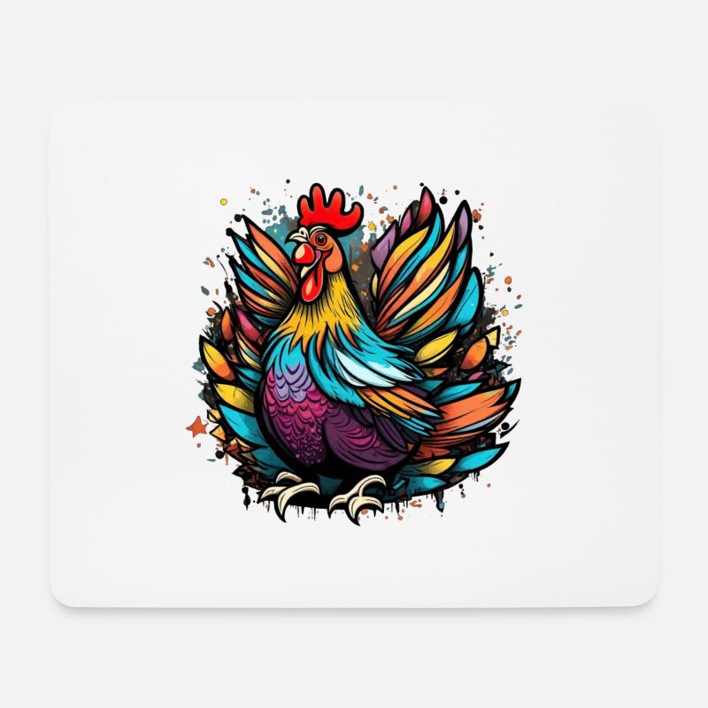 Bunte Henne Hühner Graffiti - Mousepad (Querformat) - Weiß
