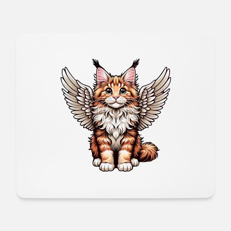 Maine Coon Katze - Süßer Engel mit Flügeln - Mousepad (Querformat) - Weiß