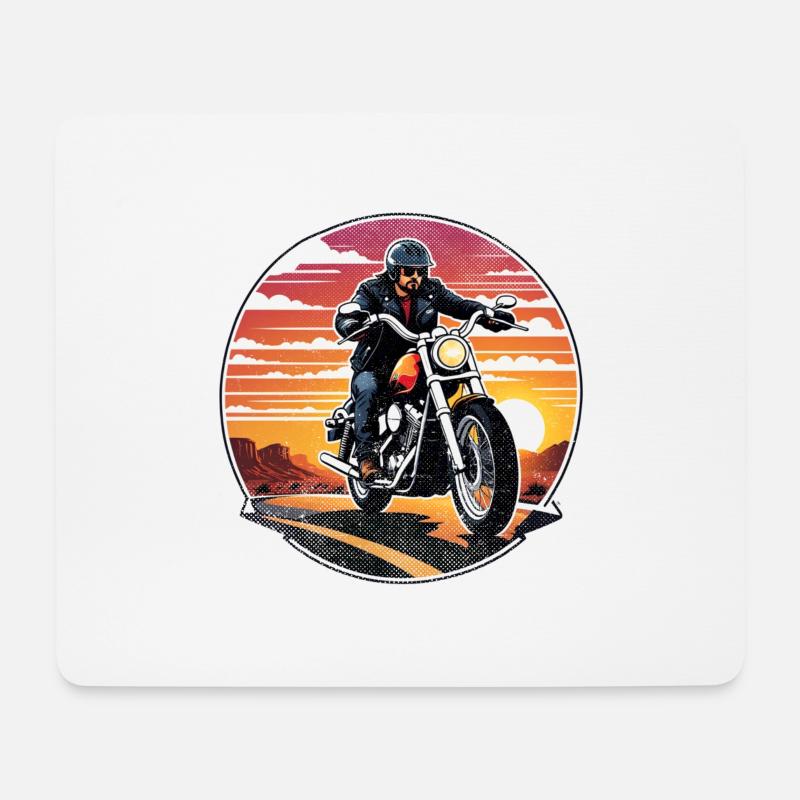 Motorcycle and Sunset, Biker Gift - Mouse Pad (horizontal) - white