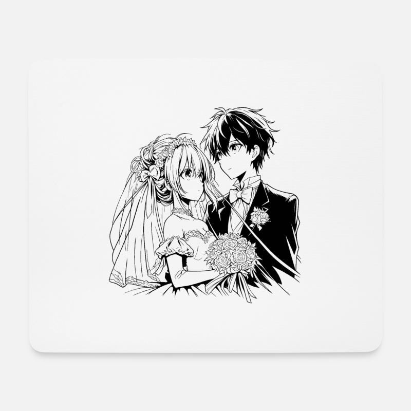 Braut und Bräutigam Anime Illustration - Mousepad (Querformat) - Weiß