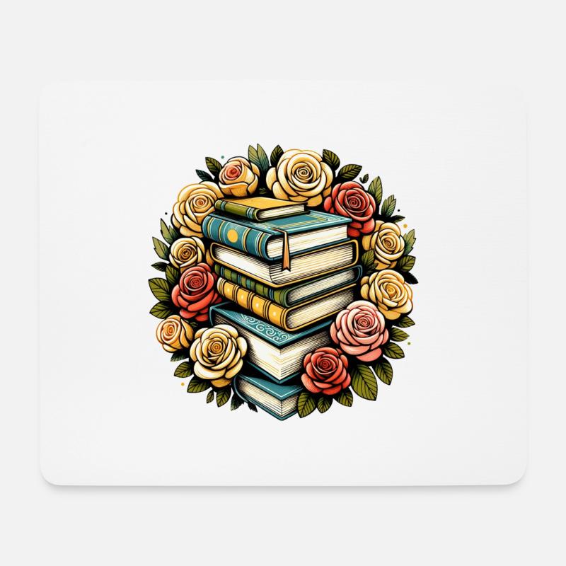 Bücherwurm Rosen - Mousepad (Querformat) - Weiß