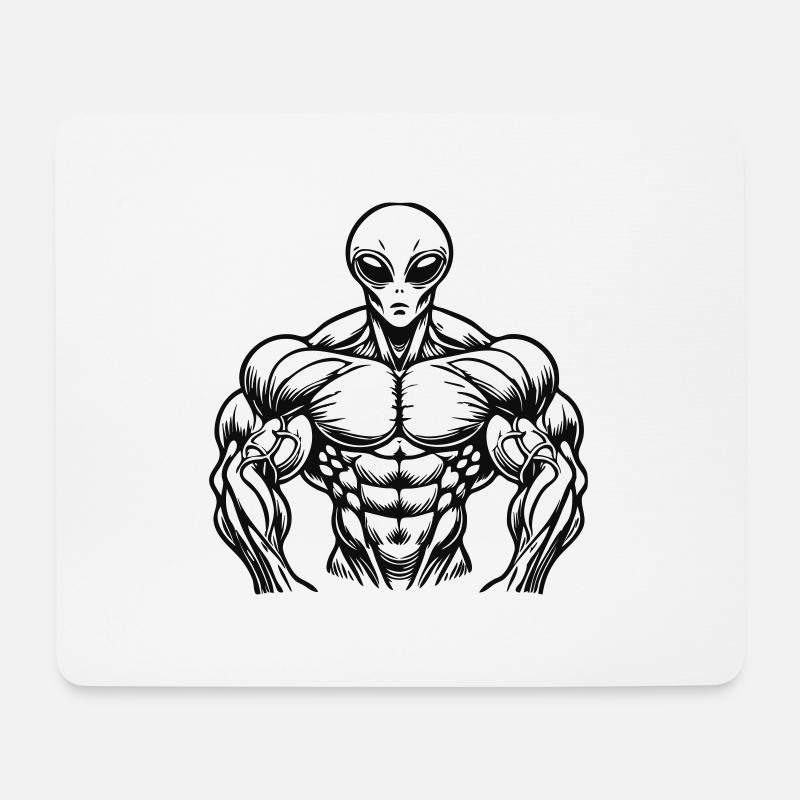 Muskulöser Bodybuilding Alien - Mousepad (Querformat) - Weiß