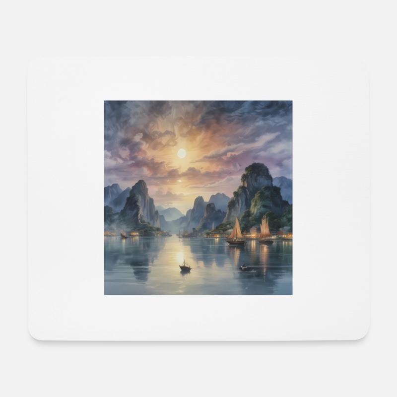 Mystische Abenddämmerung in Fernost - Mousepad (Querformat) - Weiß
