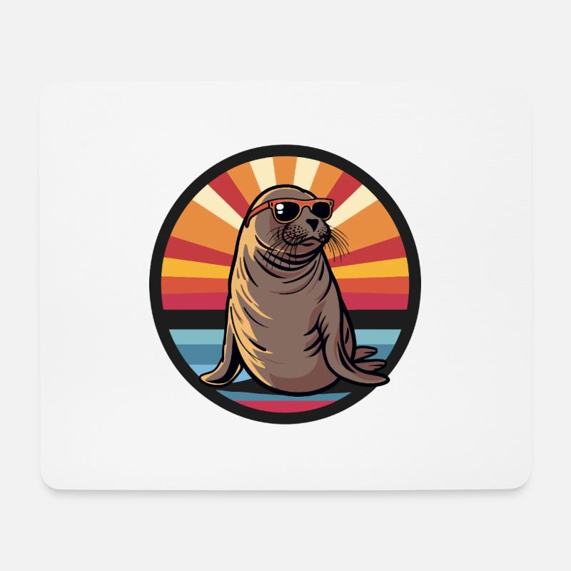 Robbe Tier Cool Seehund - Mousepad (Querformat) - Weiß
