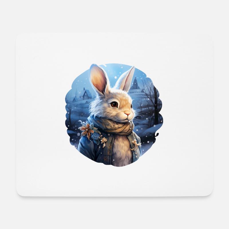 Schneelandschaft mit süßem Hasen - Mousepad (Querformat) - Weiß