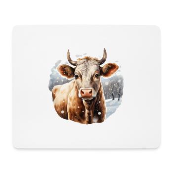 Vache dans le paysage d’hiver - Tapis de souris (format paysage) - blanc - Devant