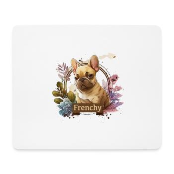 Bouledogue français dans cadre fleuri - Tapis de souris (format paysage) - blanc - Devant