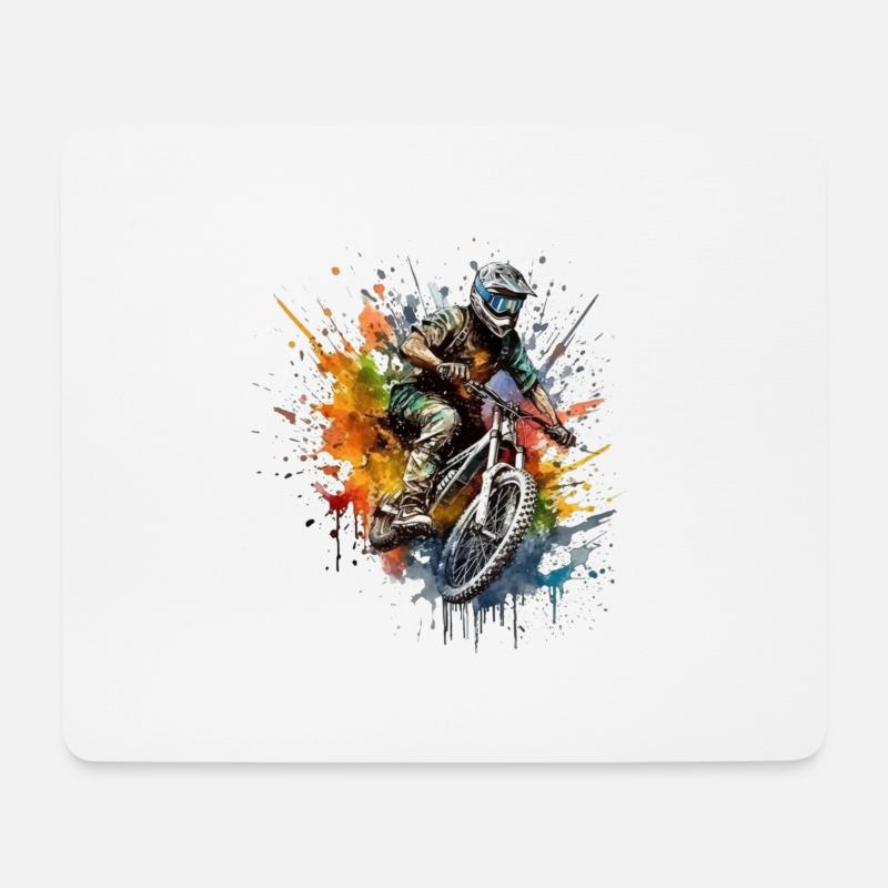 Actionreicher Mountainbiker mit Farbspray-Design - Mousepad (Querformat) - Weiß