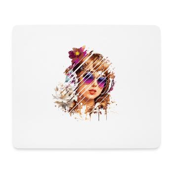 Retro Frau Blumen und lila Brille - Mousepad (Querformat) - Weiß - Vorne