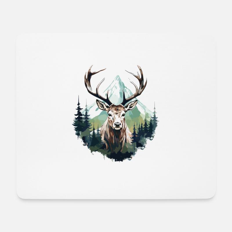 Hirsch Reh Wald Berg Bäume Natur Winter - Mousepad (Querformat) - Weiß