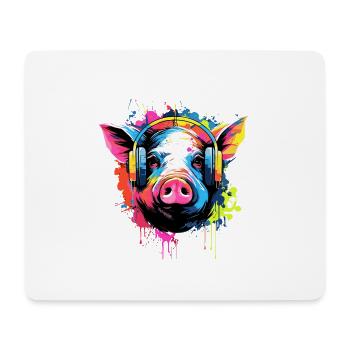 Pig With Headphones Animals Pigs - Mouse Pad (horizontal) - white - Front