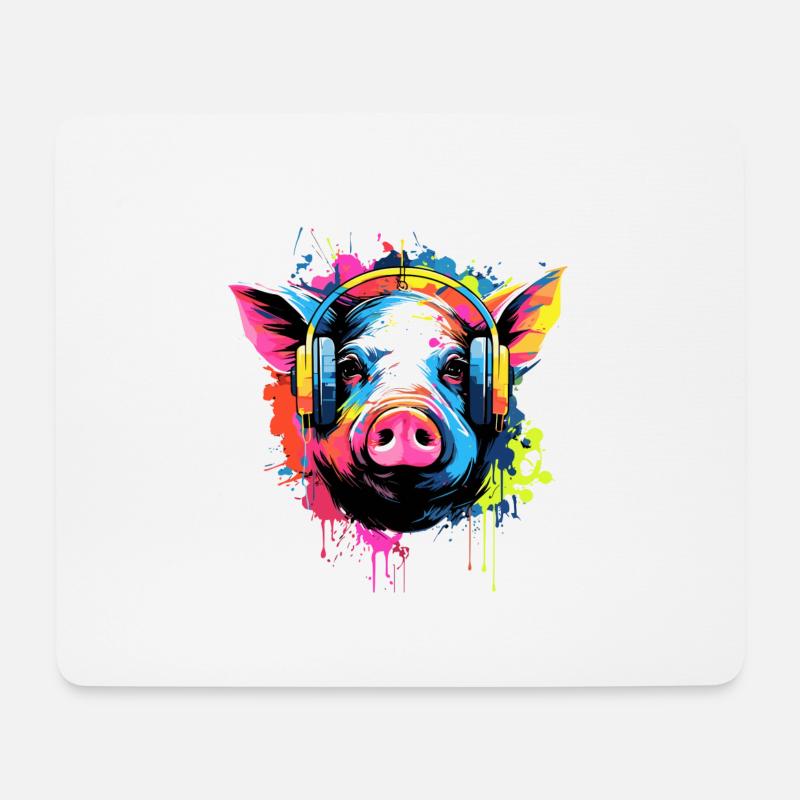 Schwein mit Kopfhörer Tiere Schweine - Mousepad (Querformat) - Weiß