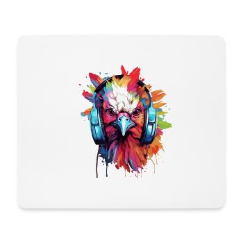 Poulet Coq Avec Casque Musique Poules Poulets - Tapis de souris (format paysage) - blanc - Devant