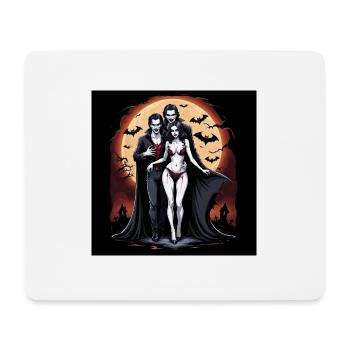 Vampire Couple Halloween Citrouille Chauve-souris Costume - Tapis de souris (format paysage) - blanc - Devant