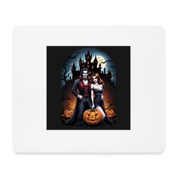 Vampire Couple Halloween Citrouille Chauve-souris Costume - Tapis de souris (format paysage) - blanc - Devant