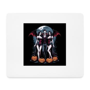 Vampire Couple Halloween Citrouille Chauve-souris Costume - Tapis de souris (format paysage) - blanc - Devant