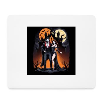 Vampire Couple Halloween Citrouille Chauve-souris Costume - Tapis de souris (format paysage) - blanc - Devant
