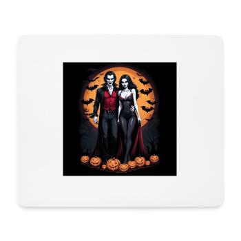 Vampire Couple Halloween Citrouille Chauve-souris Costume - Tapis de souris (format paysage) - blanc - Devant