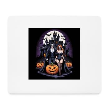 Vampire Couple Halloween Citrouille Chauve-souris Costume - Tapis de souris (format paysage) - blanc - Devant