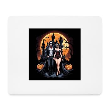 Vampire Couple Halloween Citrouille Chauve-souris Costume - Tapis de souris (format paysage) - blanc - Devant