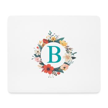 B Monogram, Couronne de fleurs, Personnalisable - Tapis de souris (format paysage) - blanc - Devant