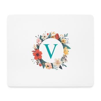 V Monogram, Flower Wreath, Personalizable - Mouse Pad (horizontal) - white - Front