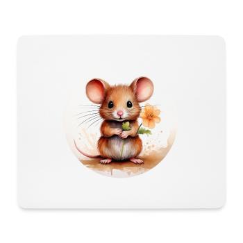 Aquarell-Chibi-Maus mit Blume – Zarte Farben, groß - Mousepad (Querformat) - Weiß - Vorne