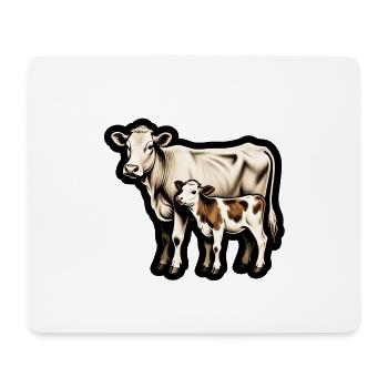 Mutterkuh mit Kalb – Retro Tierillustration - Mousepad (Querformat) - Weiß - Vorne
