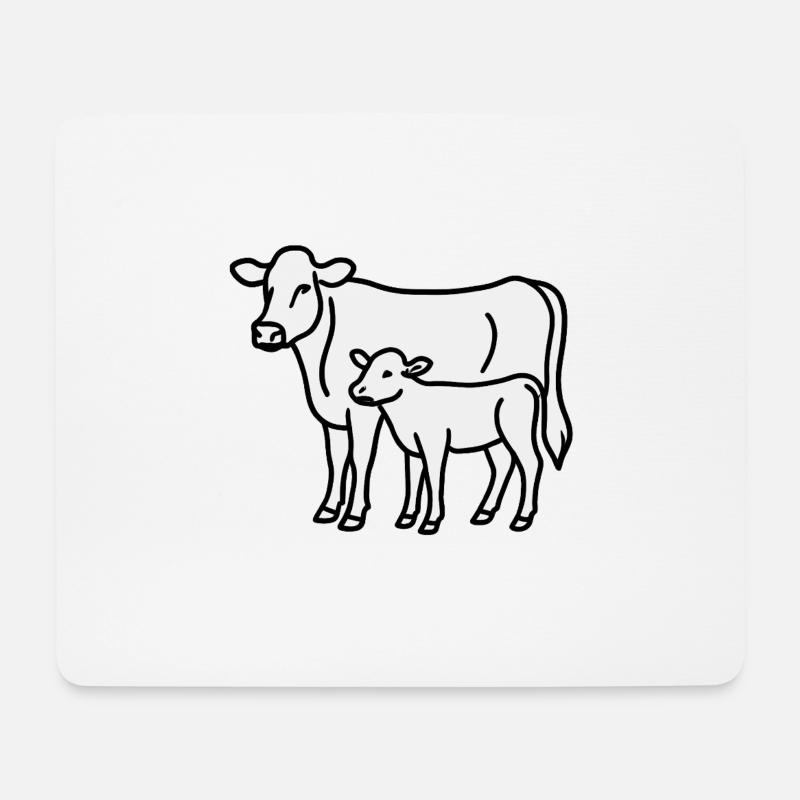 Kuh und Kalb – Minimalistische Linienkunst lineart - Mousepad (Querformat) - Weiß