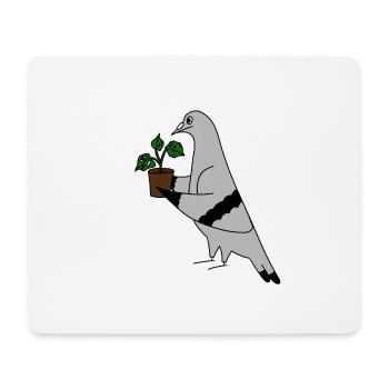Pigeon with Plant – Minimal urban illustration - Mouse Pad (horizontal) - white - Front