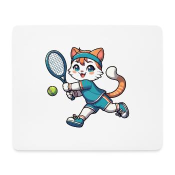 Sporty cat: tennis player - Mouse Pad (horizontal) - white - Front