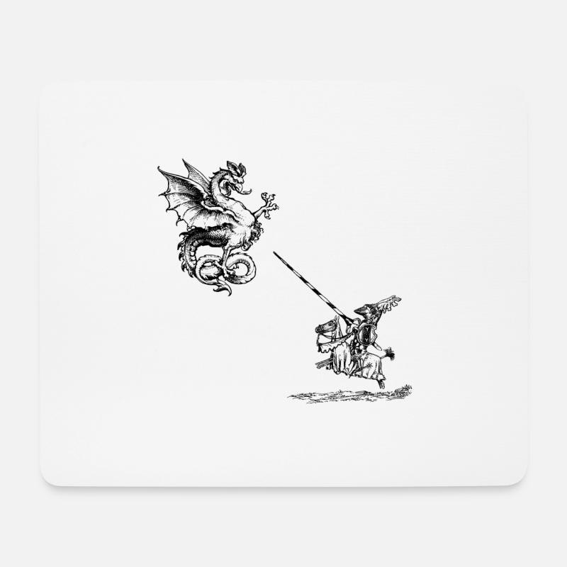 Ritter im Kampf gegen den Drachen - Mousepad (Querformat) - Weiß
