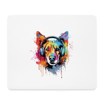 Dog with headphones music - Mouse Pad (horizontal) - white - Front