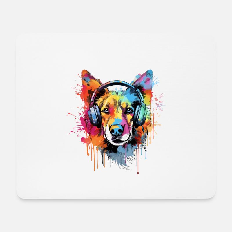 Hund mit Kopfhörer Musik - Mousepad (Querformat) - Weiß