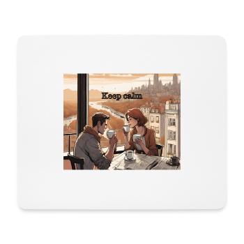 Café avec vue sur la ville. Restez calme. - Tapis de souris (format paysage) - blanc - Devant