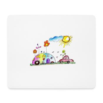 Camping-Caravan mit Auto - Mousepad (Querformat) - Weiß - Vorne