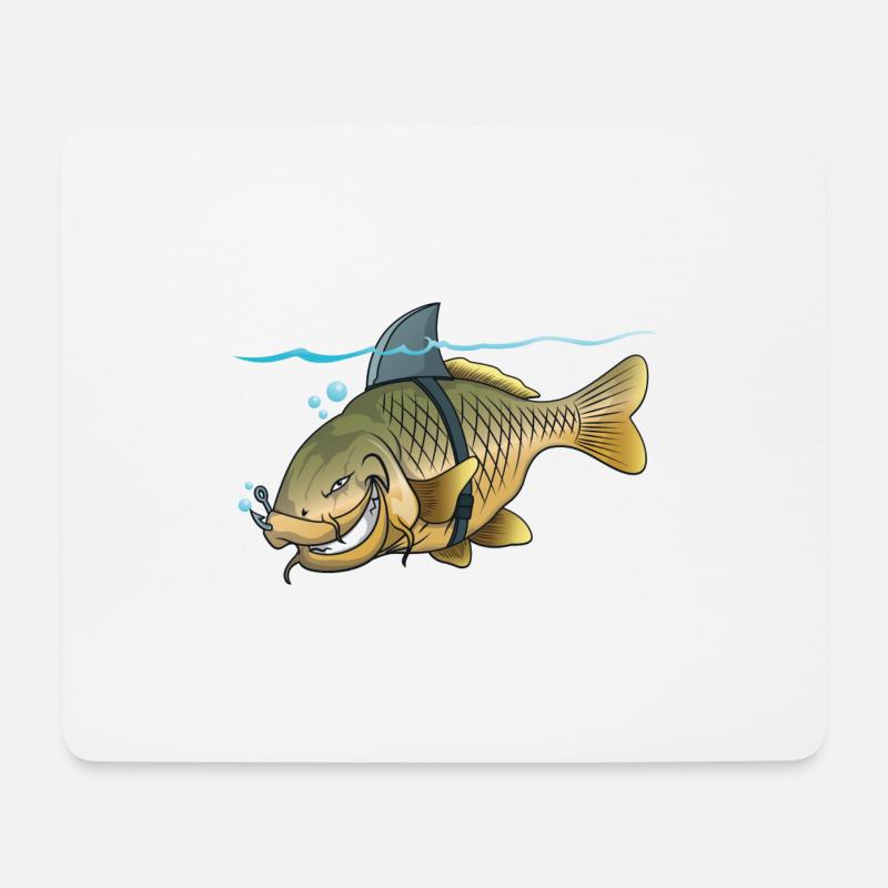Shark Carp Lustiges Angelzeichentrick-Design - Mousepad (Querformat) - Weiß