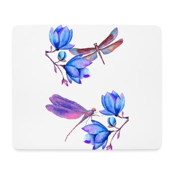 Dragonflies flying between blue flowers - Mouse Pad (horizontal) - white - Front