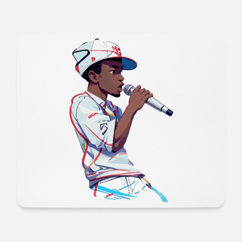 Schwarzer Rapper hält ein Mikrofon in der Hand - Mousepad (Querformat) - Weiß