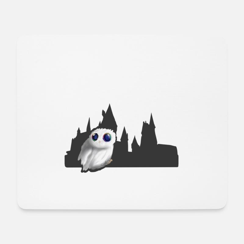 Nachthimmel- Eule vor einem Schloss - Mousepad (Querformat) - Weiß