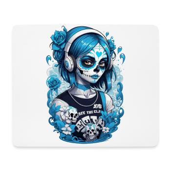 Sugar Skull Girl with Headphones and Blue Roses - Mouse Pad (horizontal) - white - Front