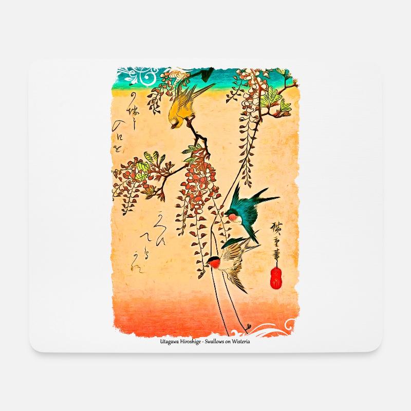 Utagawa Hiroshige schluckt auf Glyzinien - Mousepad (Querformat) - Weiß