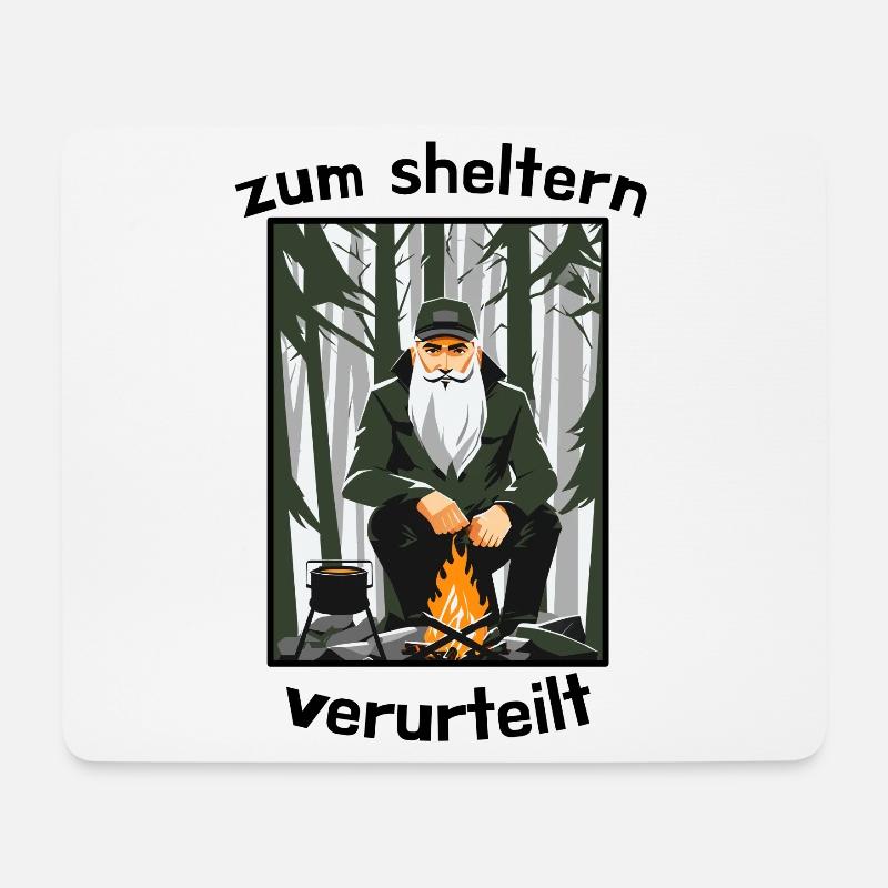 Shelter Shirt Zelten Outdoor Feuer Mann Bart Funny - Mousepad (Querformat) - Weiß